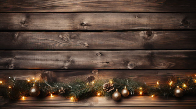 Christmas background with wooden planks