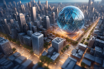 A City in the future_great big sphere construction. Generative AI