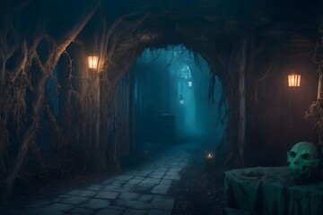 Fototapeta na wymiar Get lost in the haunted maze, where eerie surprises lurk around every corner