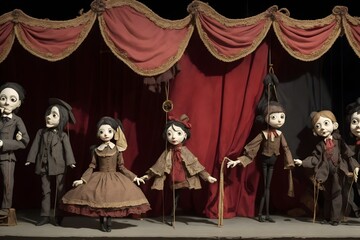 Step into the eerie world of a puppet theater, where marionettes come alive, captivating with their uncanny movements