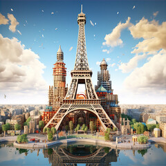 paris france city architecture with effel tower - obrazy, fototapety, plakaty