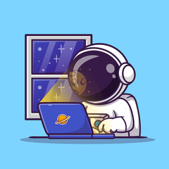 Cute Astronaut Working On Laptop In Space Cartoon Vector 
Icon Illustration Science Technology Icon Concept Isolated 
Premium Vector. Flat Cartoon Style
