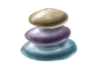Fototapeta na wymiar Spa stones. Color illustration. Three stones are stacked on top of each other. Stones for spa, room decor, etc. Drawing for website design or printing on products. From a series of works 