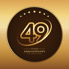 49th anniversary logo with a golden number and ring isolated on a golden pattern background, logo vector illustration