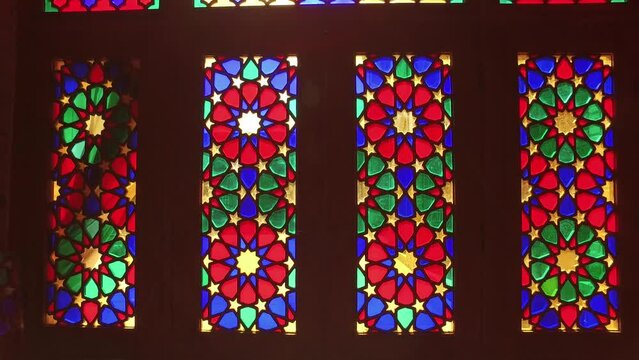 Coloured Glass Windows In Nasir Ol Molk Pink Mosque Shiraz Iran