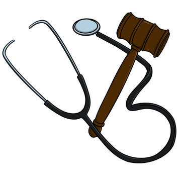 Stethoscope and Judge's Gavel. This powerful illustration combines the symbols of a medical stethoscope and a judge's gavel, representing the essential elements of healthcare and the legal system. 