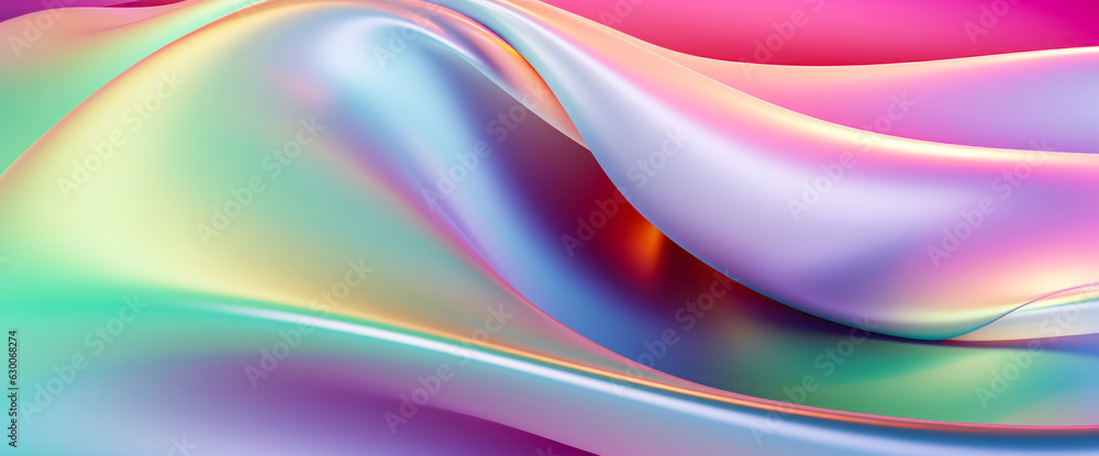Poster abstract fluid iridescent holographic neon curved wave in motion colorful background 3d render. grad