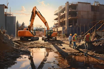 Foto op Plexiglas workers in the construction site vectors illustrator ai generated labor dar © เดชติศักดิ์ ขําชุม