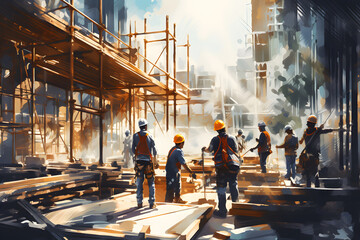 workers in the construction site vectors illustrator ai generated labor dar