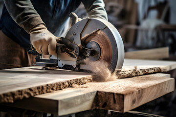 worker sawing wood ai generated