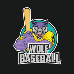 baseball logo wolf vector art illustration design