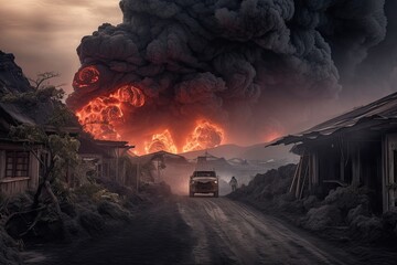 volcano eruption landscape with magma and ash, IA image