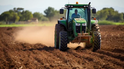 Zelfklevend Fotobehang Tractor in a farmer's field. © MP Studio
