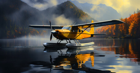 Aerial View of Seaplane on Remote Lake