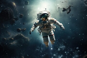 Fototapeta na wymiar Astronaut floating in space, Cryptocurrency, Colorful Astronaut