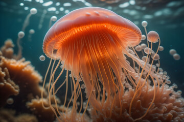 orange jellyfish in aquarium