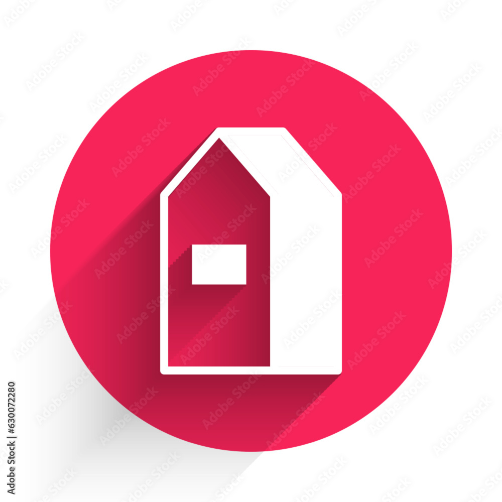 Poster white paper package for milk icon isolated with long shadow background. milk packet sign. red circle