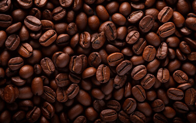 Obraz premium Overhead view of backdrop representing halves of dark brown coffee beans with pleasant scent