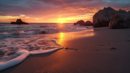 sunset over the beach created with generative ai