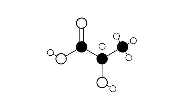 polylactic acid molecule, structural chemical formula, ball-and-stick model, isolated image thermoplastic polyester
