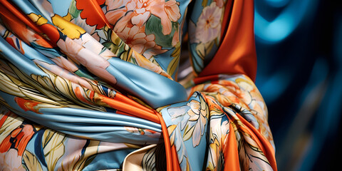 close up of colorful fabrics in market ai gernative