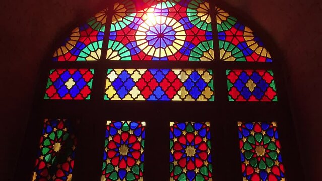Coloured Glass Windows In Nasir Ol Molk Pink Mosque Shiraz Iran