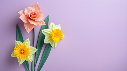 bouquet of daffodils, purple background