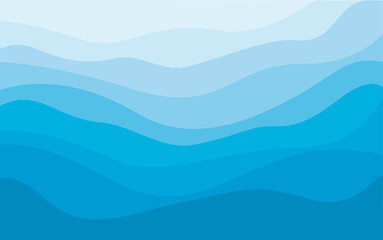 Blue curves waves of the sea range from soft to dark background  - stock illustration
