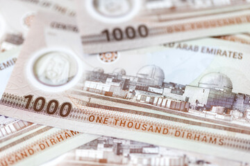 New UAE banknotes banknotes of one thousand, paper money closeup
