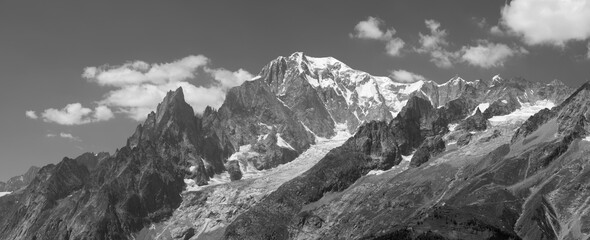 Fototapeta na wymiar The Mont Blanc massif from Val Ferret valley in Italy.