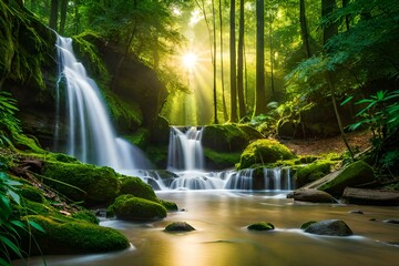 waterfall in the forest  Generated by ai	