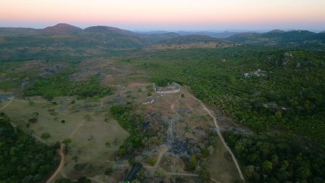 Aerial view of the Great Zimbabwe Enclosure in Zimbabwe