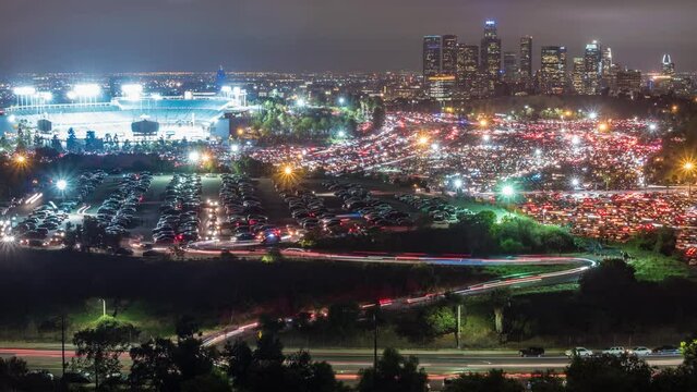 Los Angeles Stadium Night Parking Lot Time-Lapse