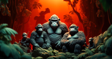 Gorilla Family in the Wild: Claymation Artwork