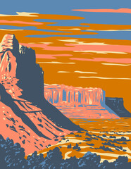 WPA poster art of San Rafael Reef located in Emery County in central Utah in the United States done in works project administration or Art Deco style.
- 630077297