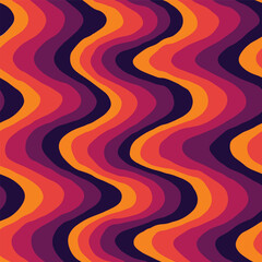 Seamless vector pattern retro colored vertical wavy lines, orange purple red. Textile scrapbook