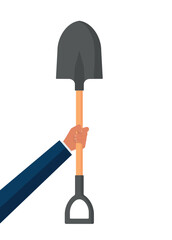 concept of a hand holding a shovel, digging, vector illustration