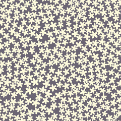 Seamless vector pattern, ditsy white flowers on grey. Textile, packaging, scrapbook, wrapping