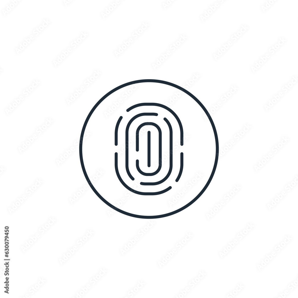 Poster round button with fingerprint. touch control. vector linear icon isolated on white background