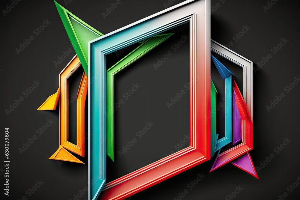 Poster multicolored geometric shapes around a frame on a black background