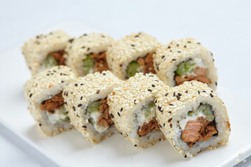 tasty sushi on the white