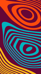 Abstract pattern with lines of different widths and shapes in red, yellow and blue on a dark background. Minimalistic narrow background with abstract shapes.