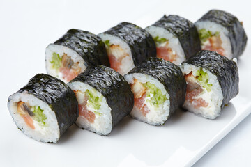 tasty sushi on the white