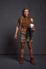 Strong woman warrior after fight