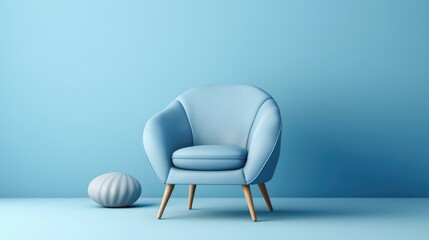 Blue armchair on blue background