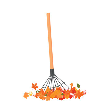 rake raking orange leaves clip art preview