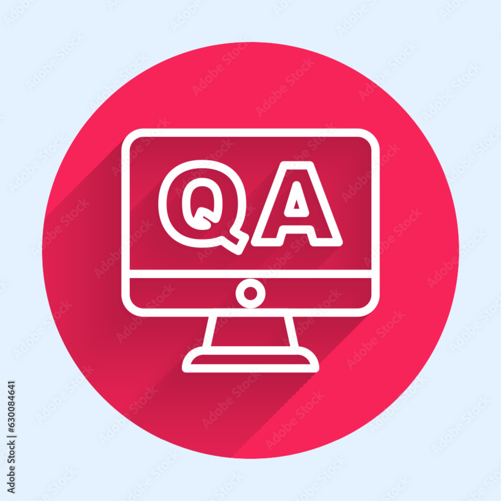 Poster white line speech bubbles with question and answer icon isolated with long shadow. q and a symbol. f