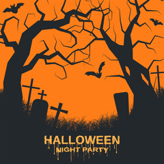 Halloween scary night vector illustration. Invitation card, square flyer, booklet, poster template