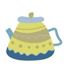 Cartoon funny teapot or coffee kettle for cafe or house kitchen decor. Simple pottery stickers