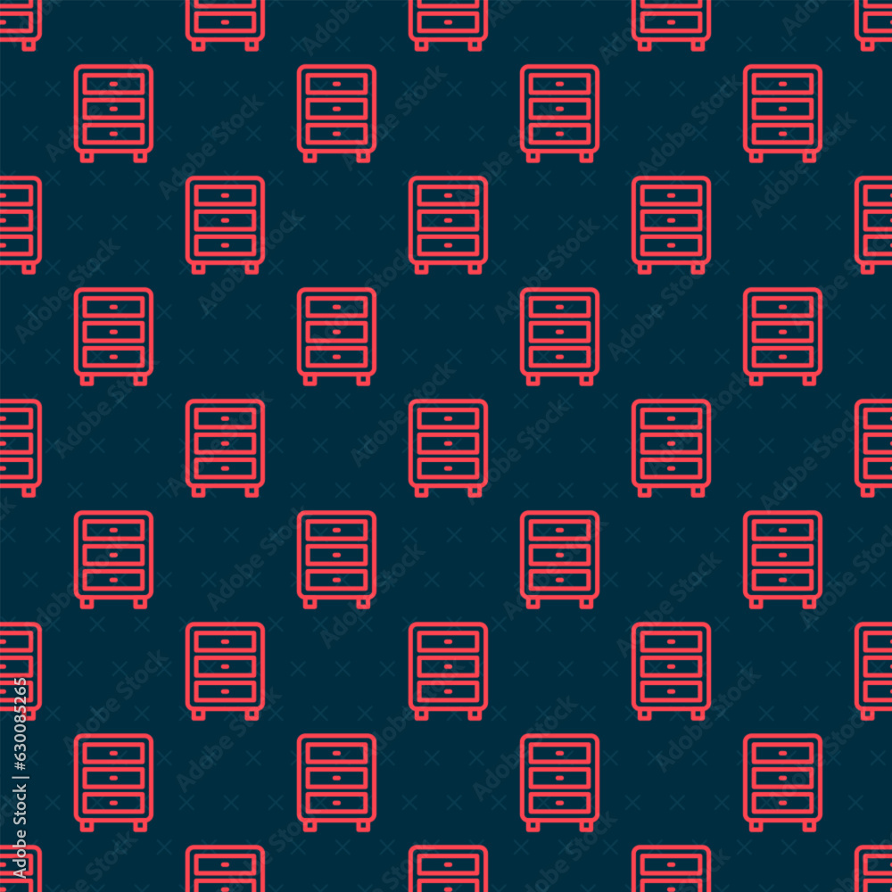 Poster red line archive papers drawer icon isolated seamless pattern on black background. drawer with docum